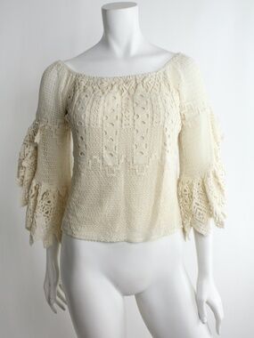 Romantic Ruffled Boho Eyelet Lace Peasant Top Off Shoulder Shirt